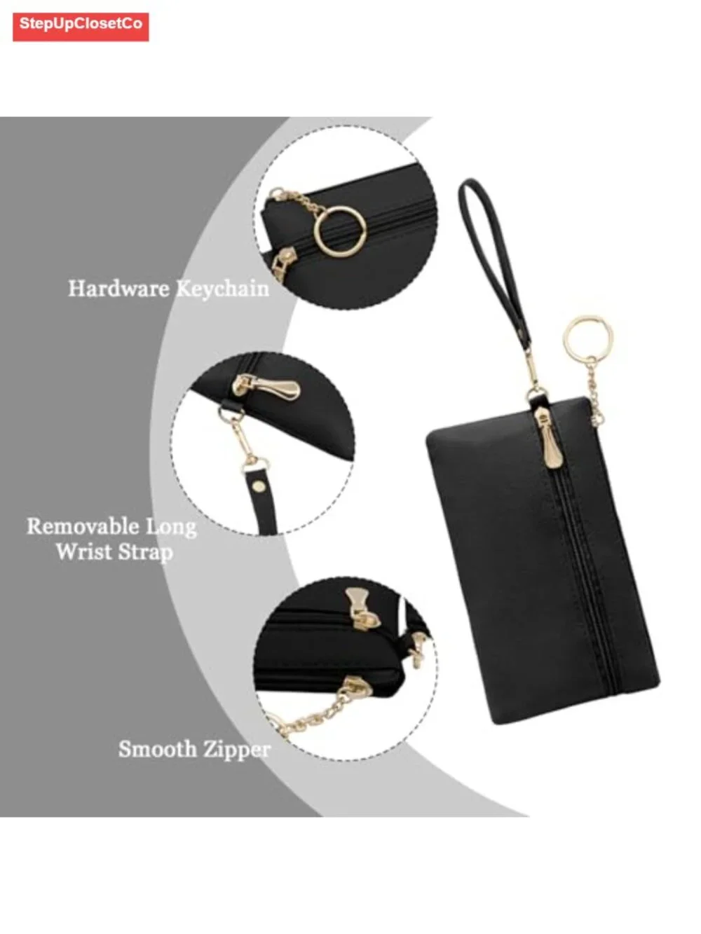 Large Capacity PU Leather Wristlet Wallet Clutch with Card Slots and Keychain